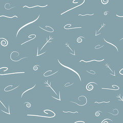 Spiral arrows line vector seamless pattern. Seamless doodle ink pointer and arrow pattern