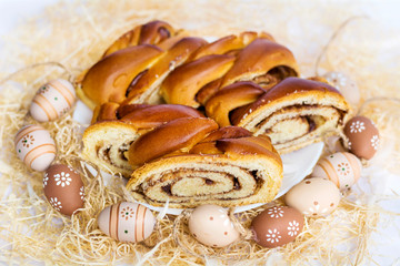 Homemade Sweet Easter Bread and Painted Eggs