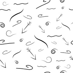 Spiral arrows line vector seamless pattern. Seamless doodle ink pointer and arrow pattern