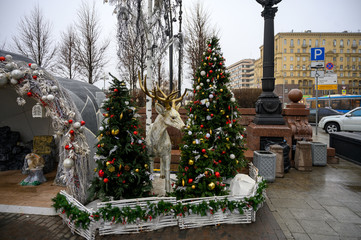 New Year and Christmas decorations at Pushkin Square, Moscow, Russian Federation, December 15, 2019