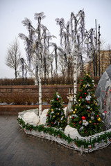 New Year and Christmas decorations at Pushkin Square, Moscow, Russian Federation, December 15, 2019