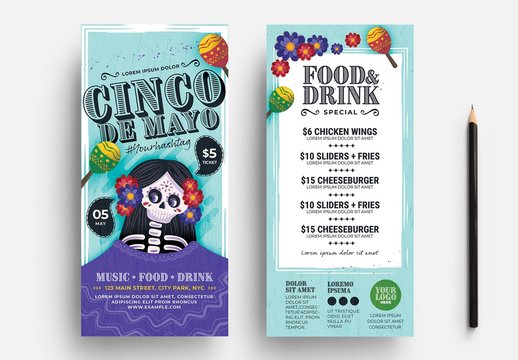 Cinco De Mayo Flyer Layout with Calacas Skull Illustrations