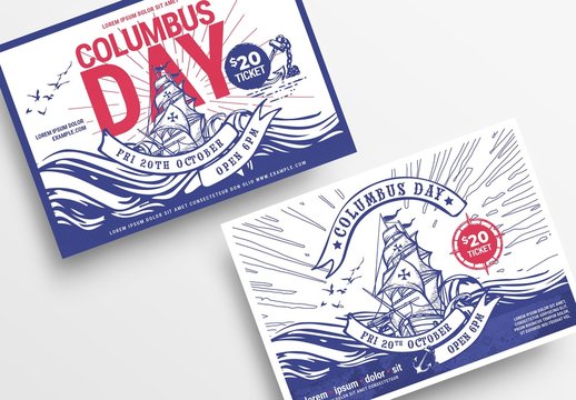 Columbus Day Flyer Layouts with Maritime Illustrations