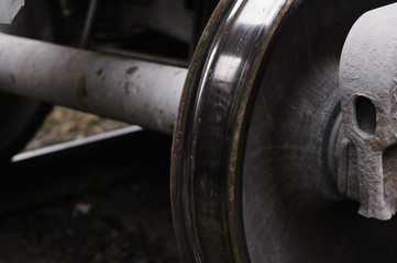 Wheel of a railway carriage.
