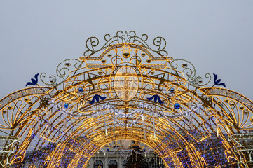 Fragment of the light arch on Manege Square, Moscow, Russian Federation, December 15, 2019