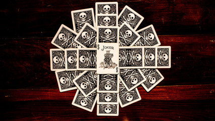 Playing cards in a pattern