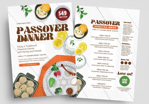 Passover Event Flyer Layout with Food Illustrations