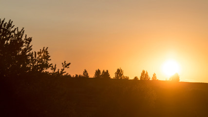 Sunset over the fields. Agricultural landscape in eastern Lithuania.