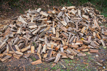Natural background with huge pile of firewoods