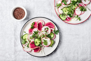 Salad with radish and cucumber.
