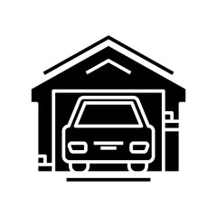 Car garage black icon, concept illustration, vector flat symbol, glyph sign.