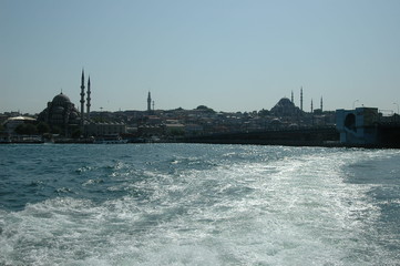 Mosque and minarets near the Ortakoy, Istanbul Bosporus. 04 August 2004
