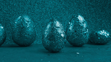 easter eggs toned in trendy blue color