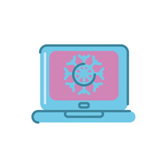 computer with snowflake icon, flat style design