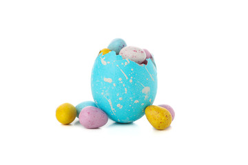 Easter egg with small eggs isolated on white background