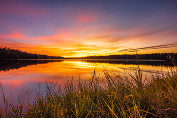 Fototapeta na wymiar Sunset Cloudscape At Davis Lake, Mississippi