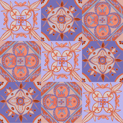 Square floral ornament background. Tile.