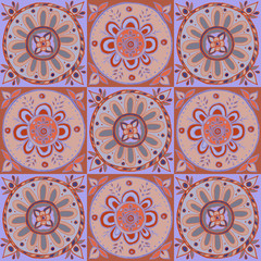 Square floral ornament background. Tile.