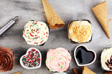 soft ice cream in flavor vanilla, chocolate and strawberry. Delicous creamy refreshing ice cream