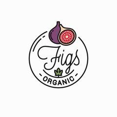 Figs fruit logo. Round linear logo of fig slice