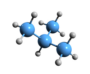 3D image of isobutane skeletal formula - molecular chemical structure of methylpropane isolated on white background