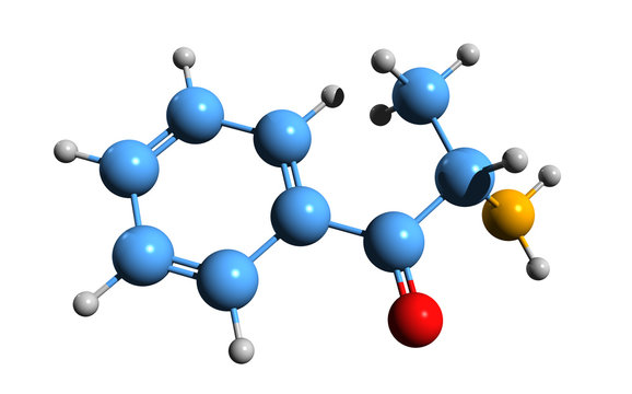 3D image of cathinone skeletal formula - molecular chemical structure of benzoylethanamine cathinone isolated on white background