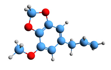 Obraz premium 3D image of myristicin skeletal formula - molecular chemical structure of methoxysafrole isolated on white background