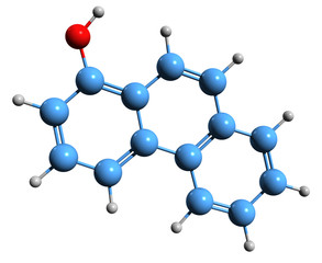 3D image of 1-Hydroxyphenanthrene skeletal formula - molecular chemical structure of phenanthrol isolated on white background
