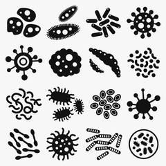 Virus Bacteria Microbe Vector Set - obrazy, fototapety, plakaty