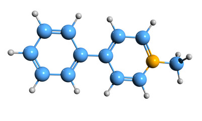 3D image of 1-methyl-4-phenylpyridinium skeletal formula - molecular chemical structure of MPP isolated on white background