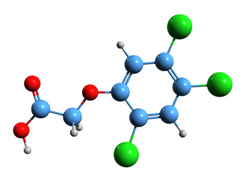 3D image of Trioxone acid skeletal formula - molecular chemical structure of  synthetic auxin 2,4,5-T isolated on white background