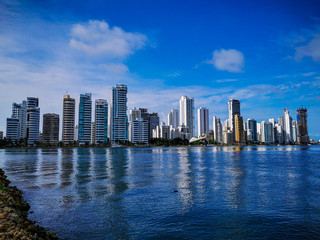 Fototapeta na wymiar Bocagrande neighborhood of Cartagena. Skyline, architecture
