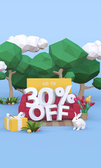 30 Thirty percent off - Easter Sale 3D illustration.
