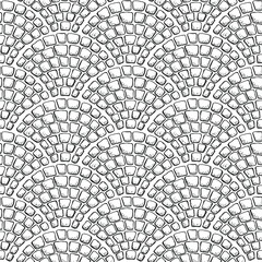 Seamless stonework pattern/ Black and white stone wall texture/ Cobblestone pavement background/ Hand drawn vector illustration
