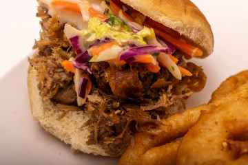 Southern Pulled Pork BBQ Sandwich with Onion Rings