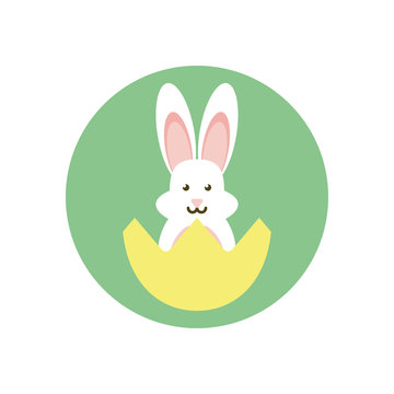 eggshell with cute rabbit icon, block style icon