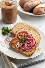 Bread slathered with pork lard mixed with ground cracklings