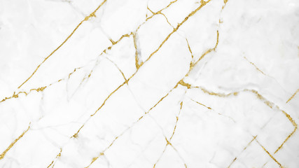 White and gold marble grunge texture crack pattern background.	