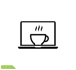 Laptop and coffee icon vector logo template