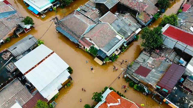 Aerial POV view Depiction of flooding. devastation wrought after massive natural disasters. 2.7K resolution video