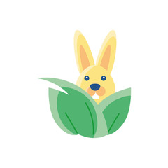 leaves with cute rabbit, flat style icon