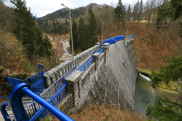 Dam of flood protection tank, Miedzygorze, Sudety, Poland