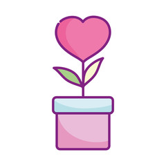 happy valentines day, potted flower shaped heart love cartoon