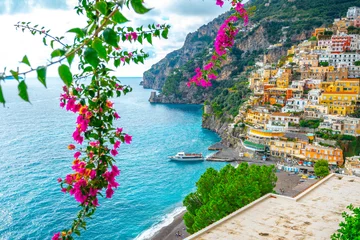 Tuinposter Beautiful Landscape with Positano town at famous amalfi coast, Italy © k_samurkas