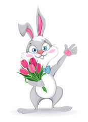 Happy Easter greeting card. Funny cartoon rabbit