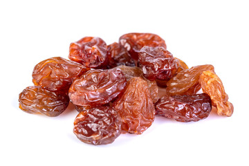 Raw raisins, dried grape isolated on white background