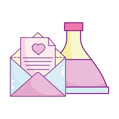 happy valentines day, envelope letter love potion bottle