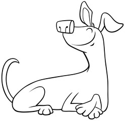 cartoon lying dog character coloring book page