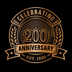 200 years of celebrations design template. 200th logo. Vector and illustrations.