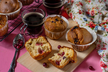 Sweet fruit cakes muffins with cranberries